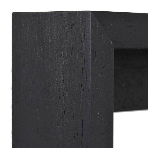 Holz-Profil 50L, schwarz - Ecke Ansicht der Ecke eines schwarzen, dezenten und modern Rahmens mit offenporiger Lackierung für Leinwände