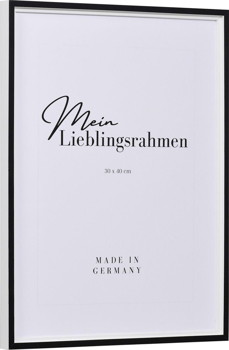 Vue latérale d'un cadre photo en bois baroque blanc et noir, avec sa gorge plate et son style rétro MonCadrePréféré.