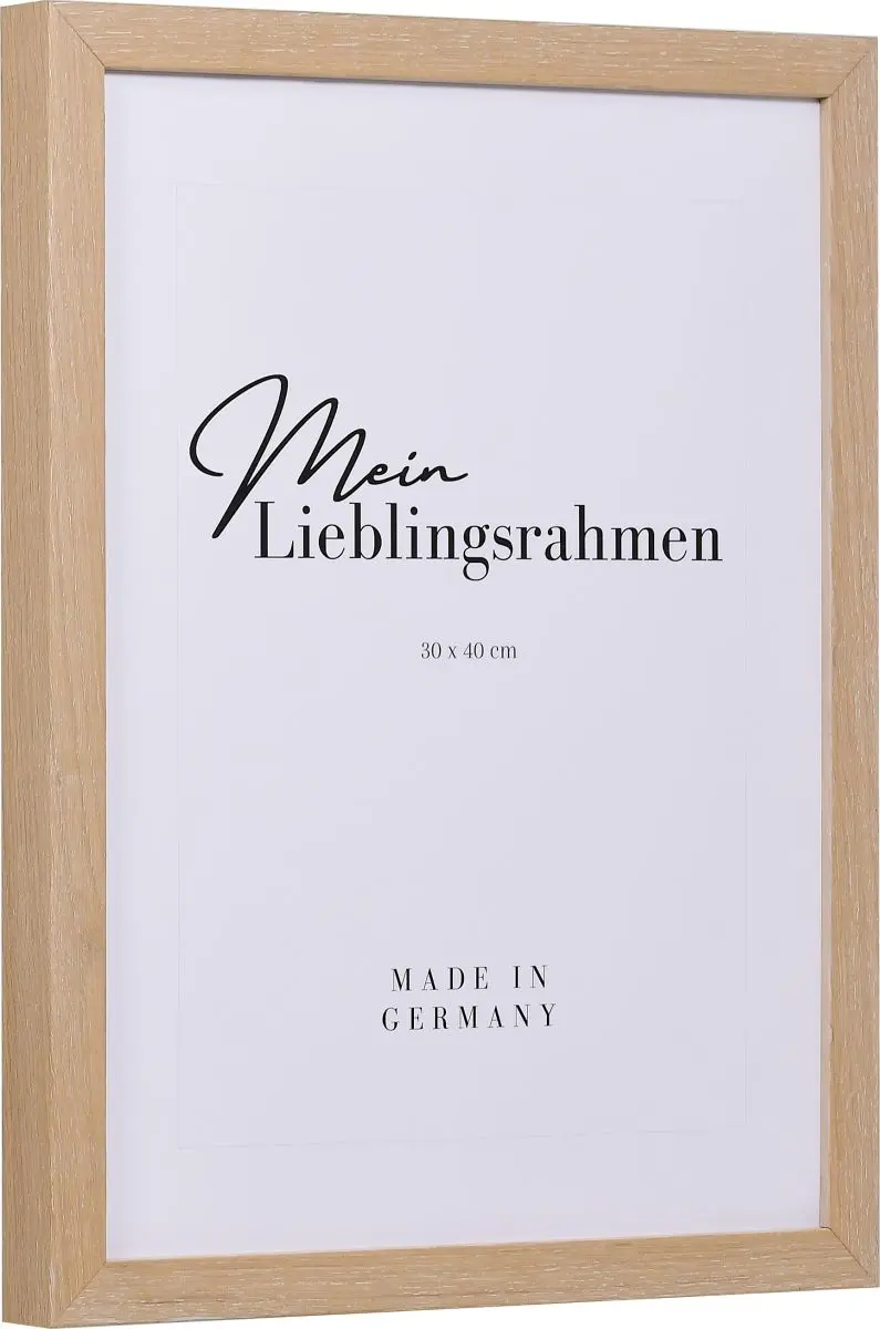 Seitenansicht eines Holzrahmens in der Farbe Kalkeiche mit natürlicher Maserung im Landhausstil