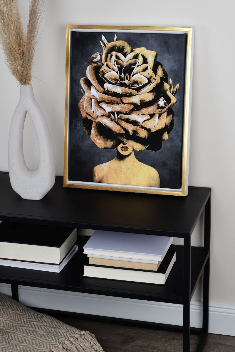 Schattenfugenrahmen Joline in Weiß-Gold in Wohnambiente