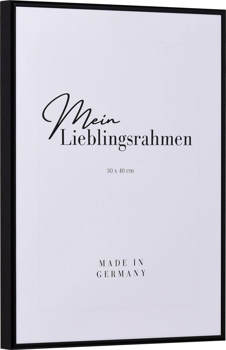 Découvre ton MonCadrePréféré : Vue latérale d'un cadre aluminium noir brillant, ultra-stable, avec système d'angle breveté.