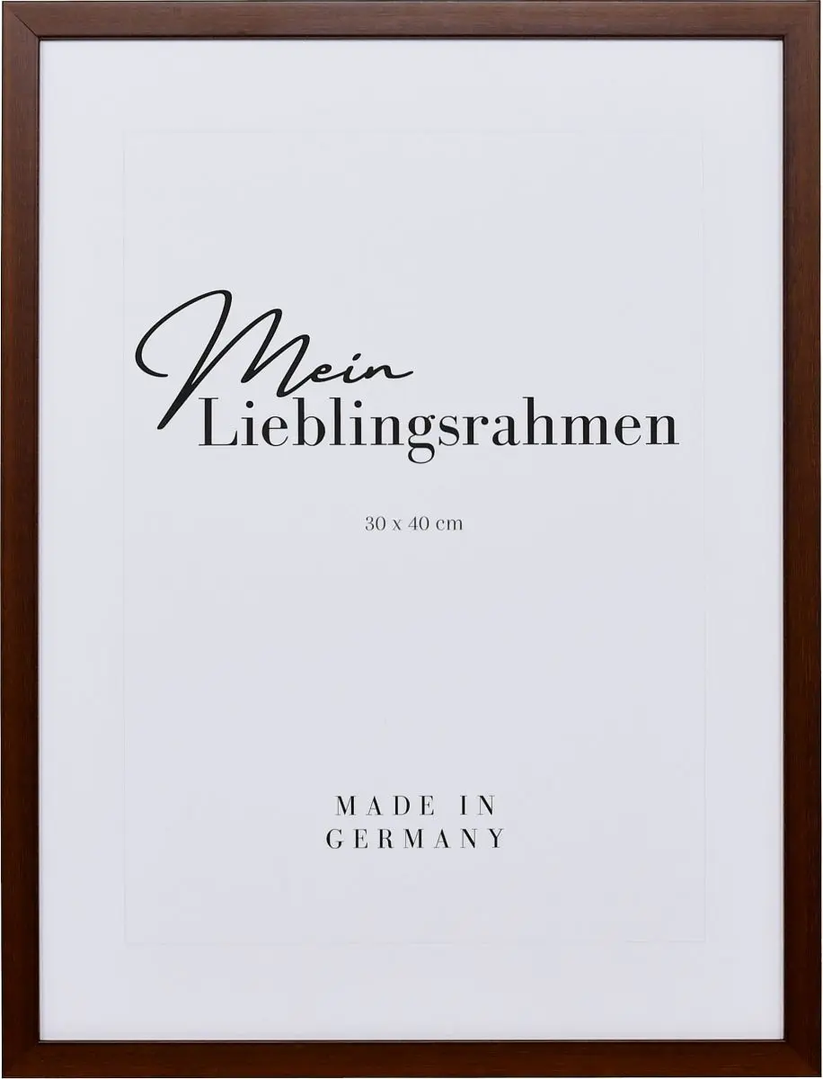 Holz-Profil Top S, dunkelbraun - Frontansicht Frontansicht eines schmalen, dunkelbraunen Bilderrahmens, 40x60 cm, mit sichtbarer Holzstruktur und glatter Oberfläche