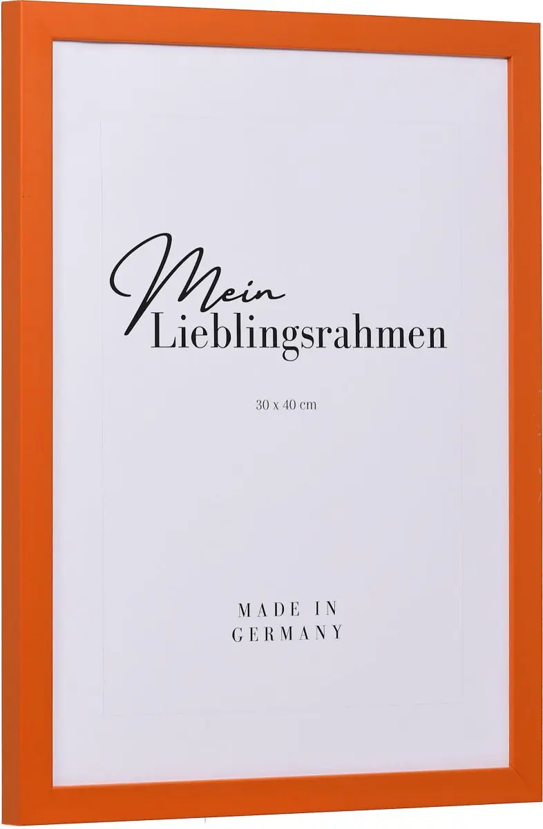 Holz-Profil Top Cube, orange - Seitenansicht Seitenansicht eines orangenen Bilderrahmens mit geschlossener, glatter Oberfläche und würfelförmigem Profil