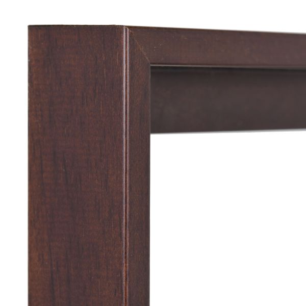 Holz-Profil 50k, dunkelbraun - Ecke Ansicht der Ecke eines modernen, dezenten Schattenfugenrahmens in Dunkelbraun