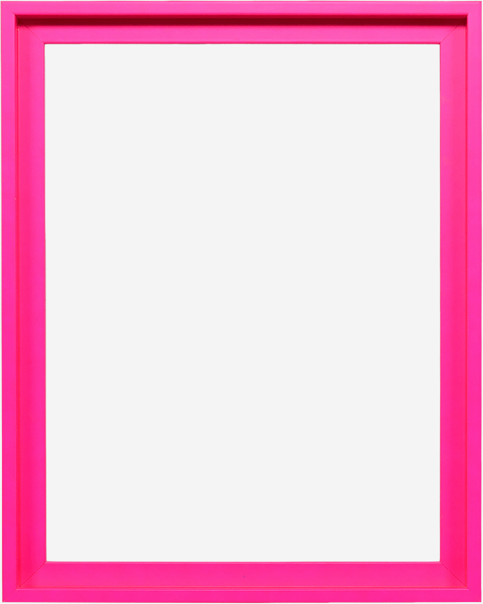 Cadre de type caisse américaine moderne Jill en rose néon éclatant pour toiles, vue de face sur fond blanc.