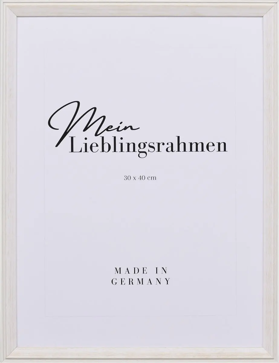 Frontansicht eines weissen Holzrahmens im Used Look und sichtbarer Holzstruktur