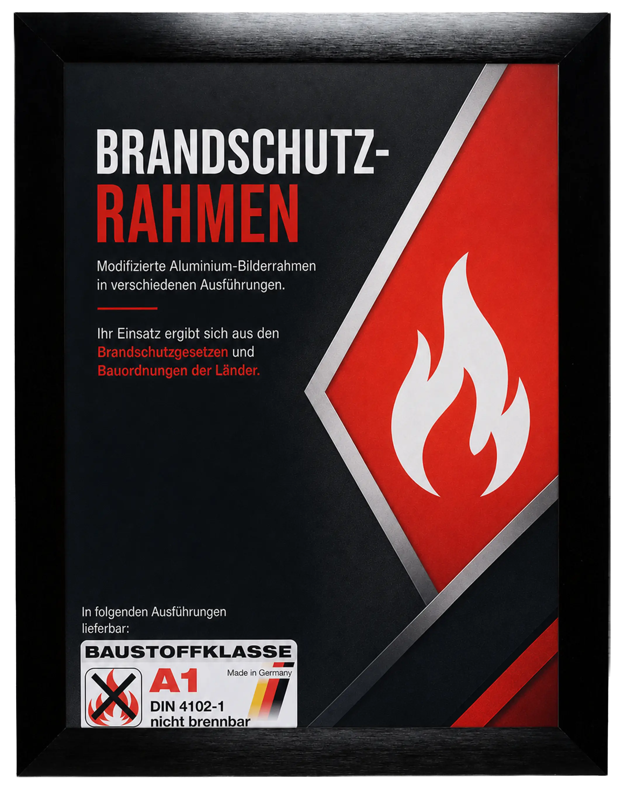Cadre en aluminium Costa norme anti-feu A1 noir – vue de face