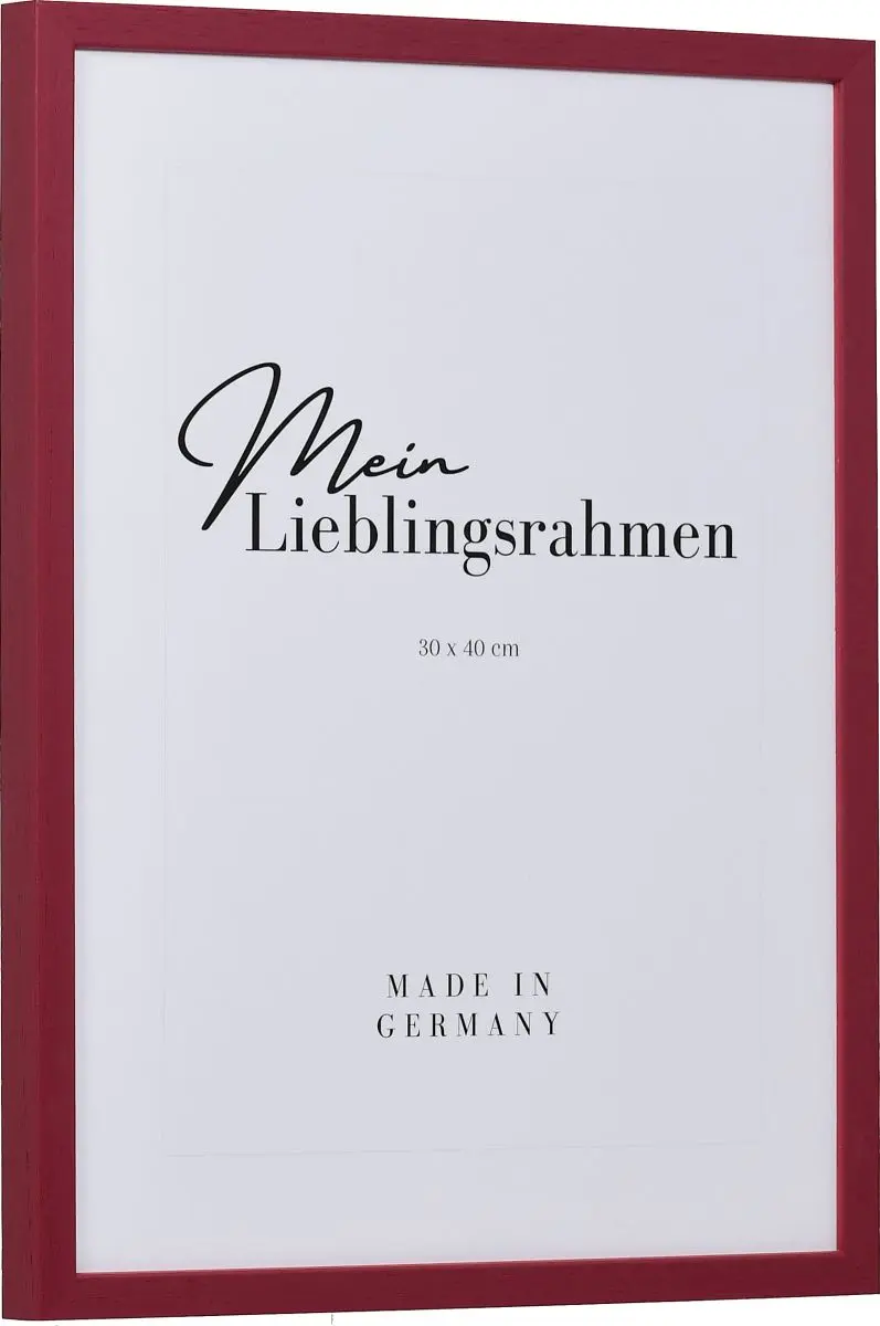 Seitenansicht eines roten, schmalen Bilderrahmens