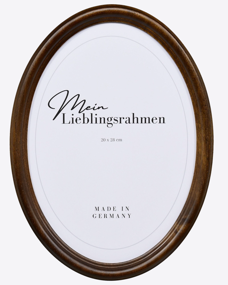 Découvre la vue frontale détaillée de ton élégant cadre photo ovale marron, parfait pour sublimer ta décoration intérieure chez MonCadrePréféré.
