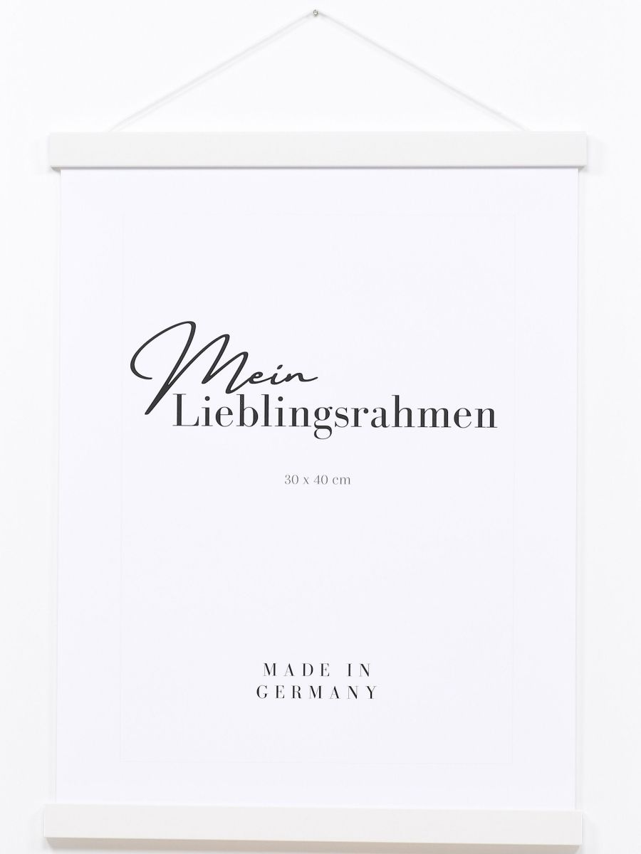 Posterhänger Holz 0089 weiss - Frontansicht Frontansicht eines weissen Holz-Posterhängers