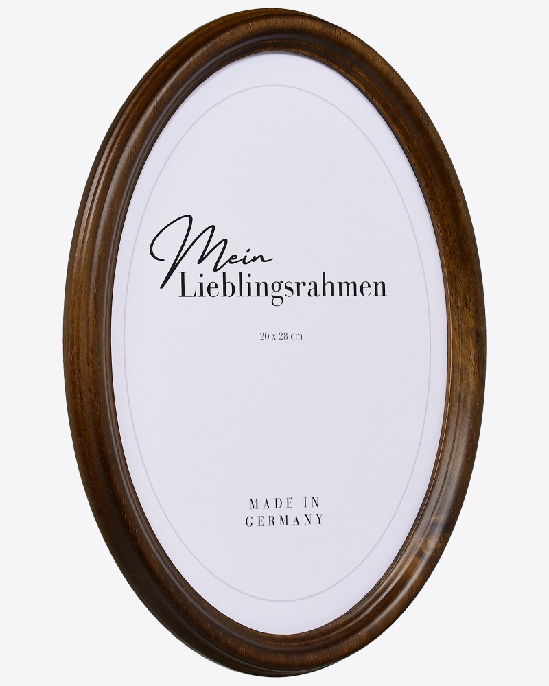 Découvre la vue latérale de notre cadre photo ovale marron. Un style raffiné de MonCadrePréféré pour tes souvenirs, cadre élégant.
