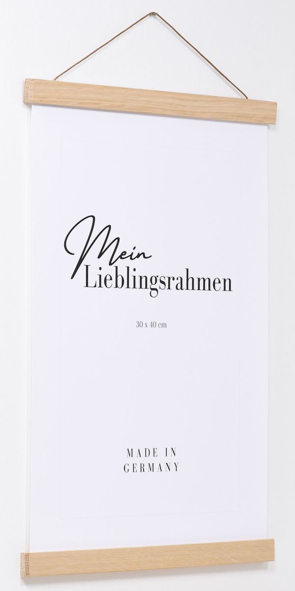 Posterhänger Holz 0089 Eiche - Seitenansicht Seitenansicht eines eichenfarbenen Holz-Posterhängers