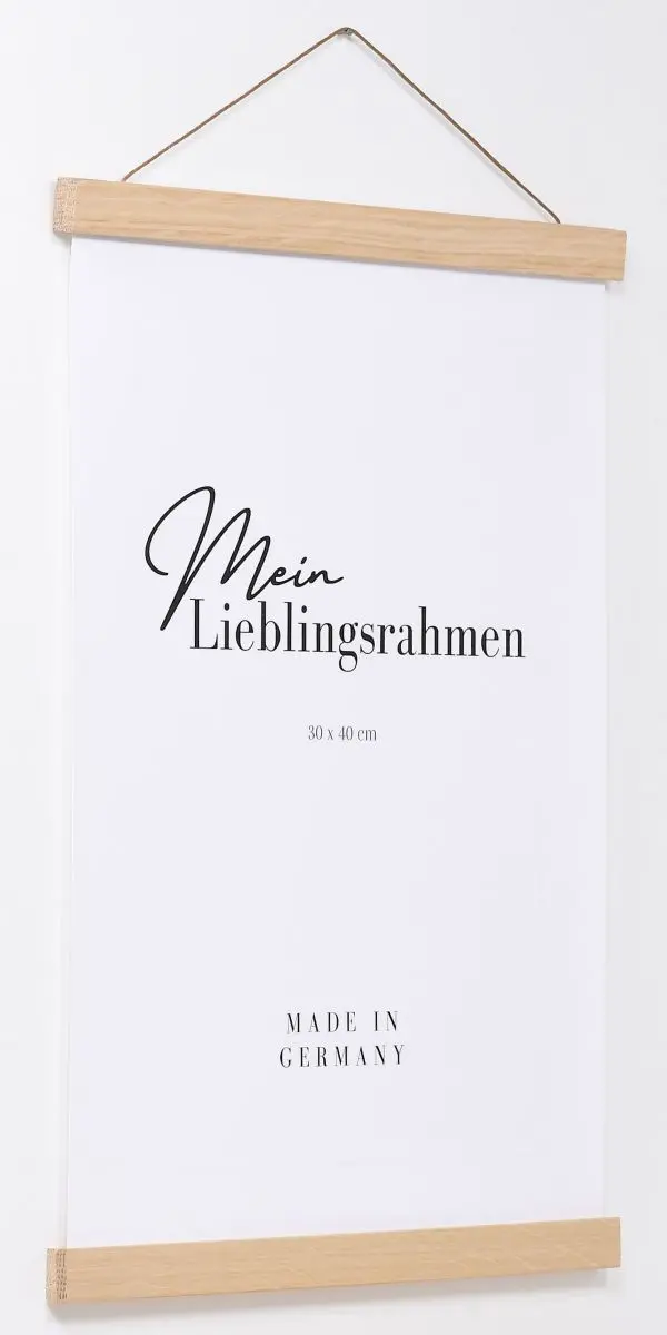 Posterhänger Holz 0089 Eiche - Seitenansicht Seitenansicht eines eichenfarbenen Holz-Posterhängers