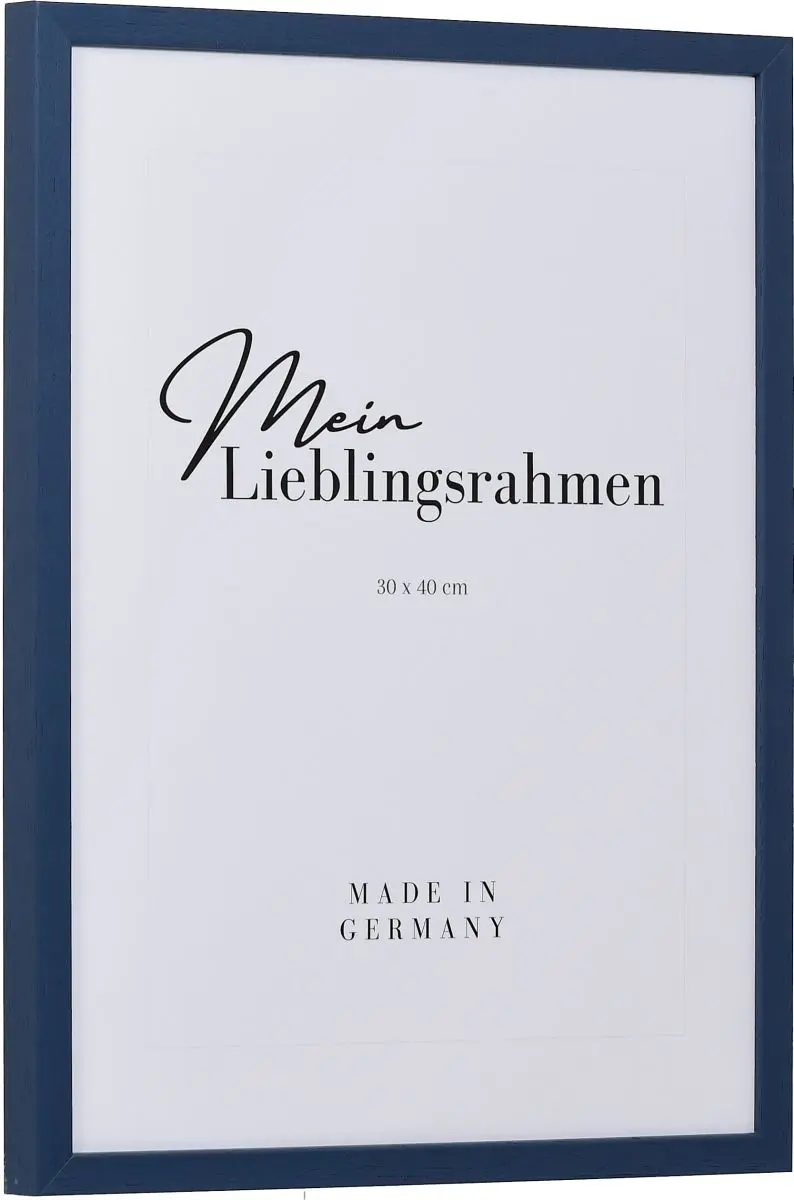 Holz-Profil 35, blau - Seitenansicht Seitenansicht eines blauen, schmalen Bilderrahmens