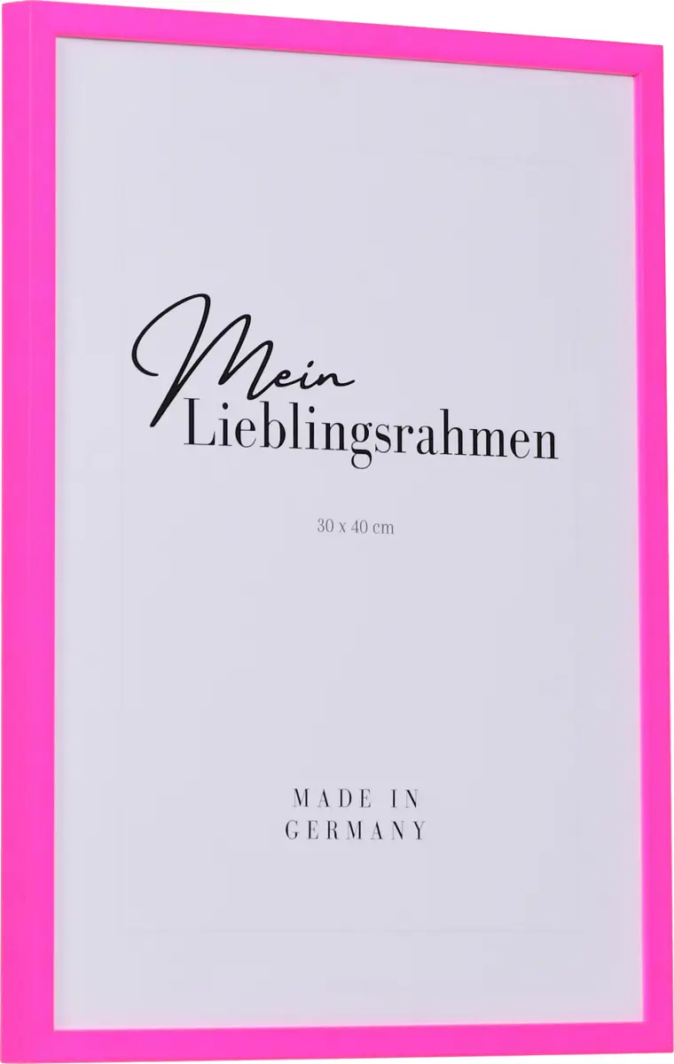 Seitenansicht eines Holzbilderrahmen im modernen Stil in der Farbe Neonpink