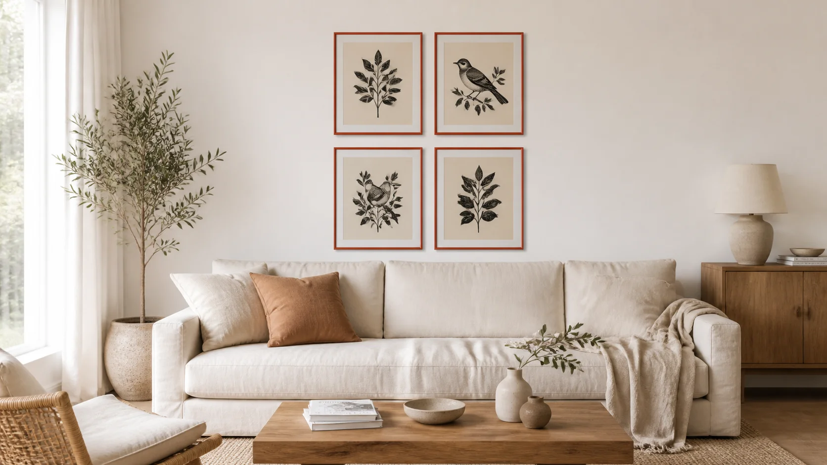 Cadre en bois Ava rouge dans un intérieur