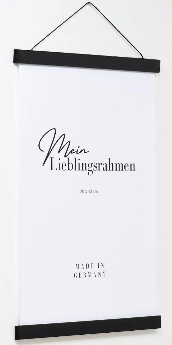 Posterhänger Holz 0089 schwarz - Seitenansicht Seitenansicht eines schwarzen Holz-Posterhängers