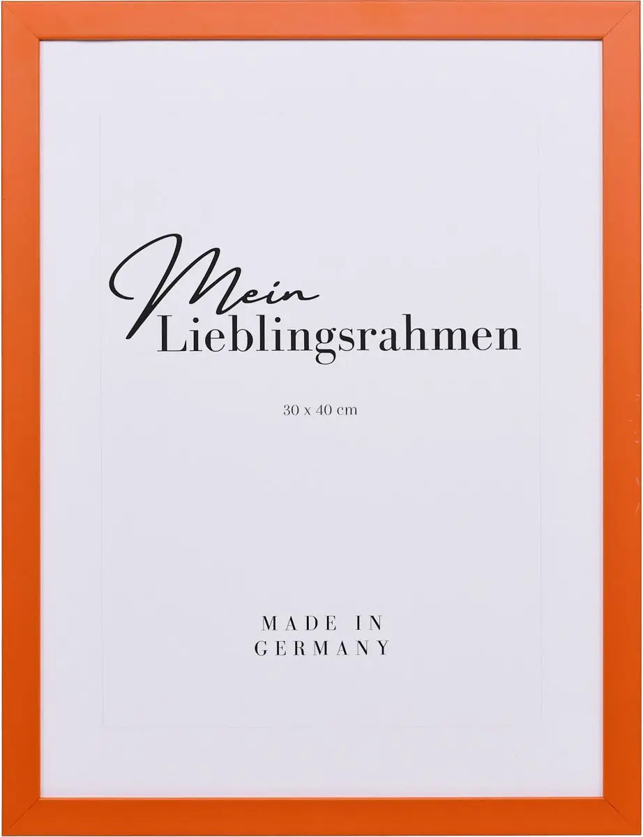 Holz-Profil Top Cube, orange - Frontansicht Frontansicht eines orangenen Bilderrahmens mit geschlossener, glatter Oberfläche und würfelförmigem Profil