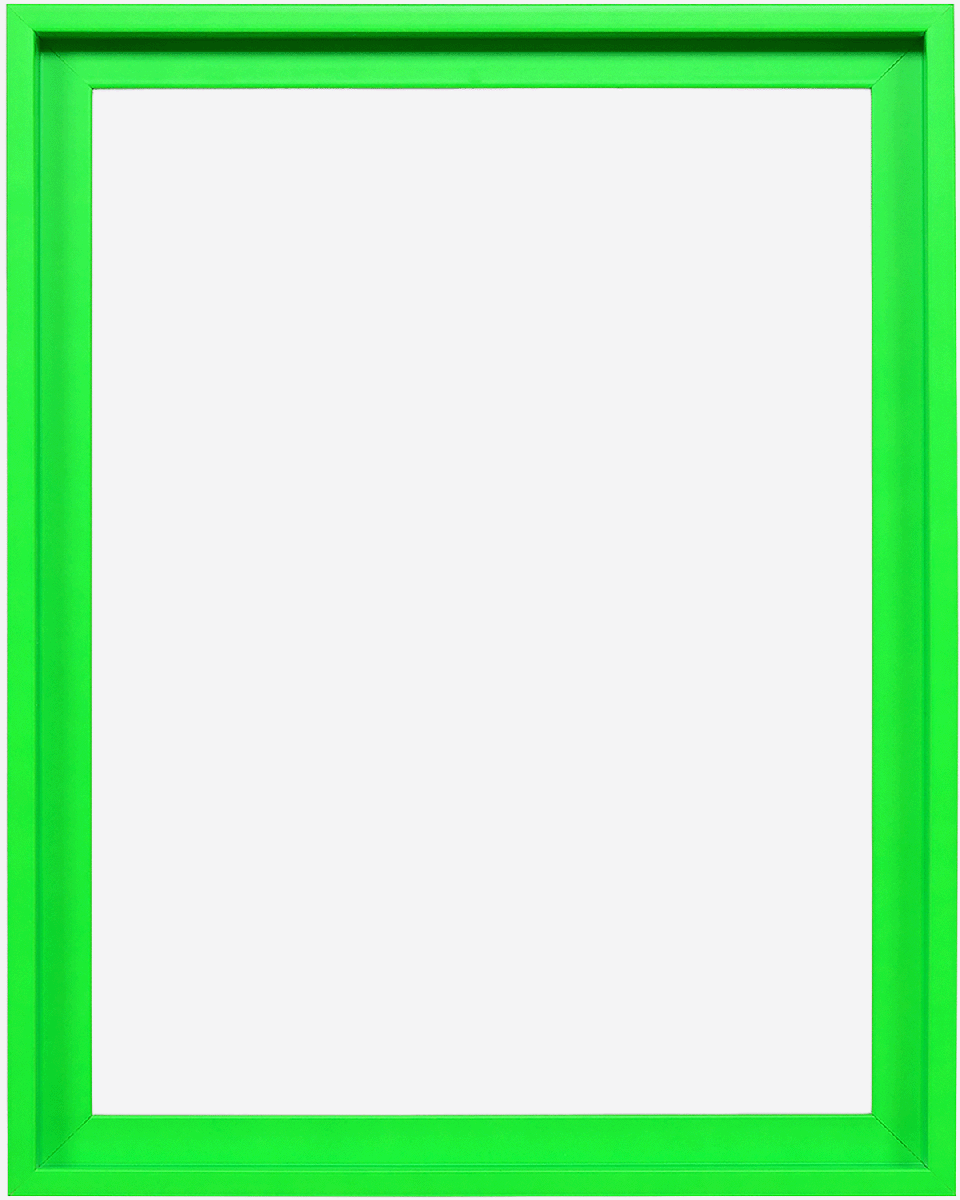Cadre de type caisse américaine moderne Jill en vert néon éclatant pour toiles, vue de face sur fond blanc.