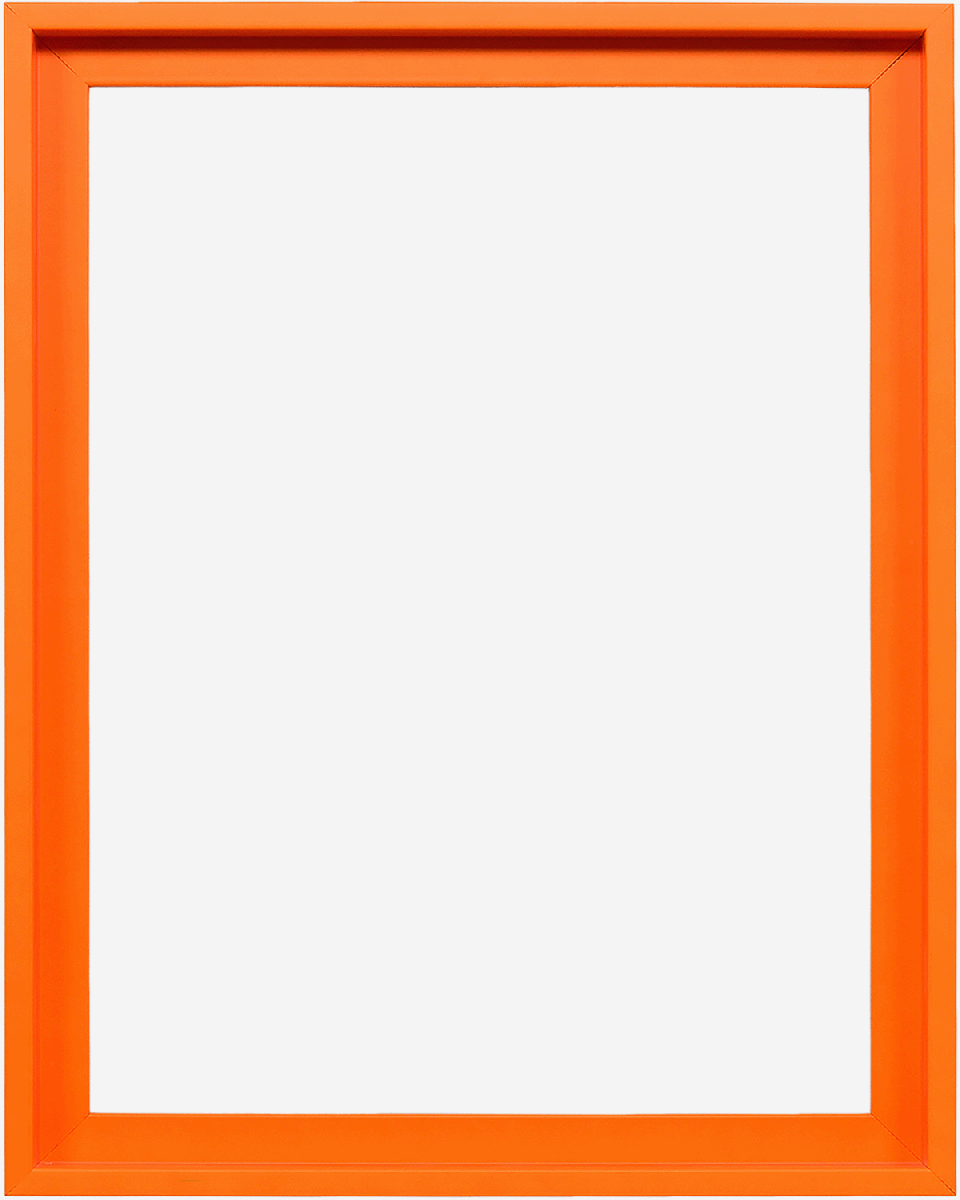 Cadre de type caisse américaine moderne Jill en orange néon éclatant pour toiles, vue de face sur fond blanc.
