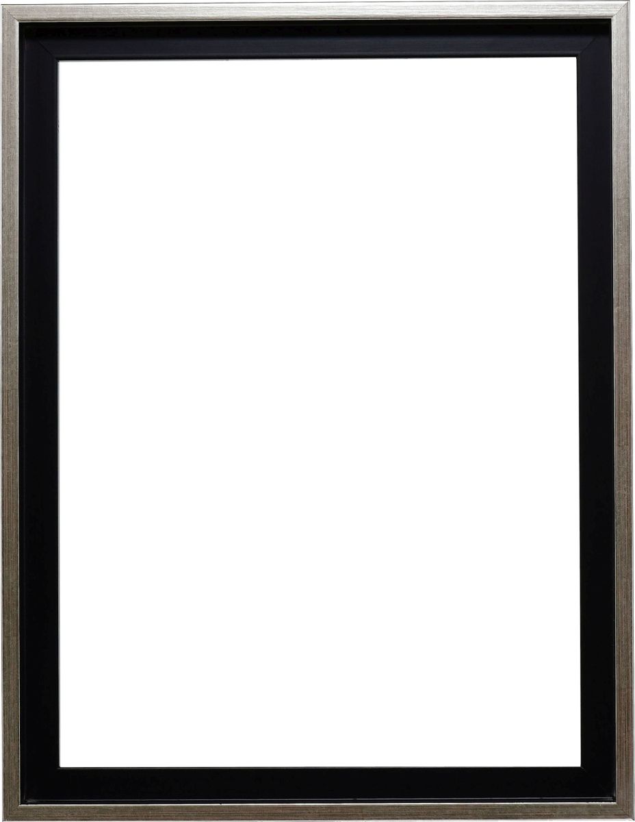 Holz-Profil 50k, schwarz mit Silberkante - Frontansicht Frontansicht eines modernen, dezenten Schattenfugenrahmens in Schwarz mit Silberkante