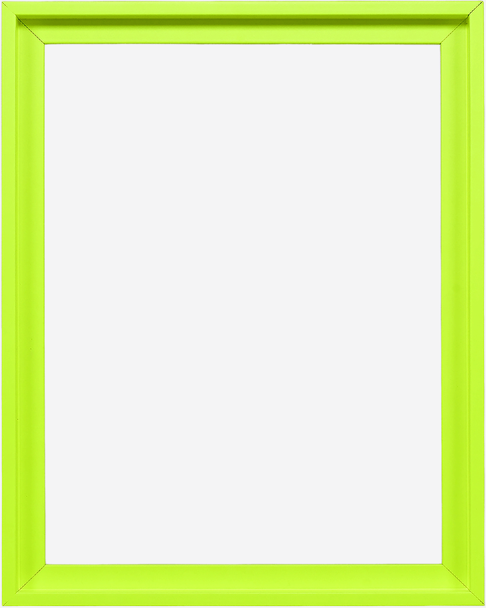 Cadre de type caisse américaine moderne Jill en jaune néon éclatant pour toiles, vue de face sur fond blanc.