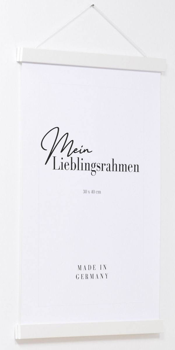 Posterhänger Holz 0089 weiss - Seitenansicht Seitenansicht eines weissen Holz-Posterhängers