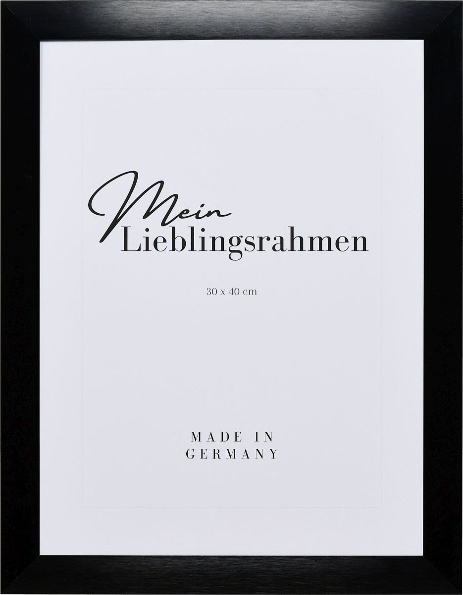 Aluminium-Profil S3, schwarz - Frontansicht Frontansicht eines schwarzen, breiten Aluminiumrahmens mit längs gebürsteter, rostfreier Leiste