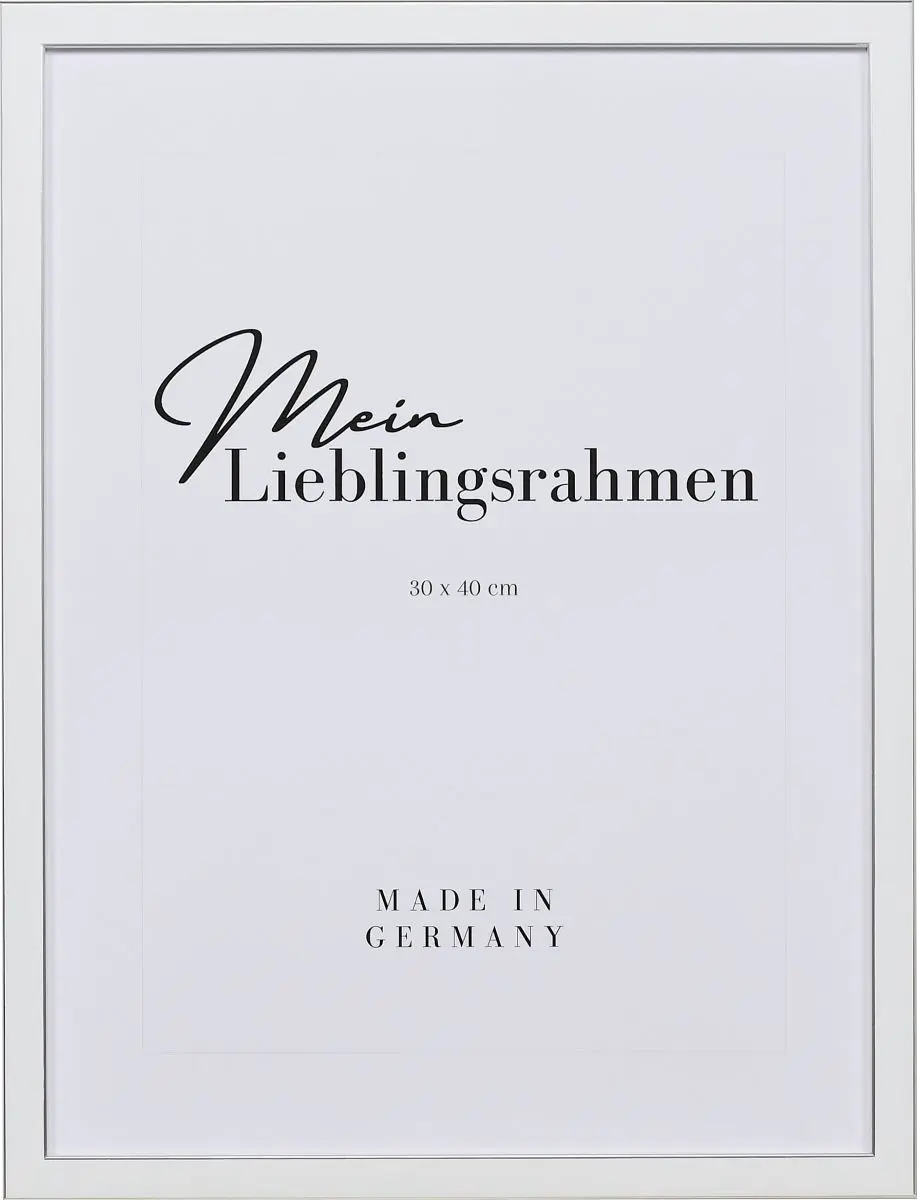 Holz-Profil 39, weiss - Frontansicht Frontansicht eines klassischen, weissen Bilderrahmens 9x13 cm, mit quadratischem Blockprofil und beidseitiger, leicht abgerundeter Silberkante