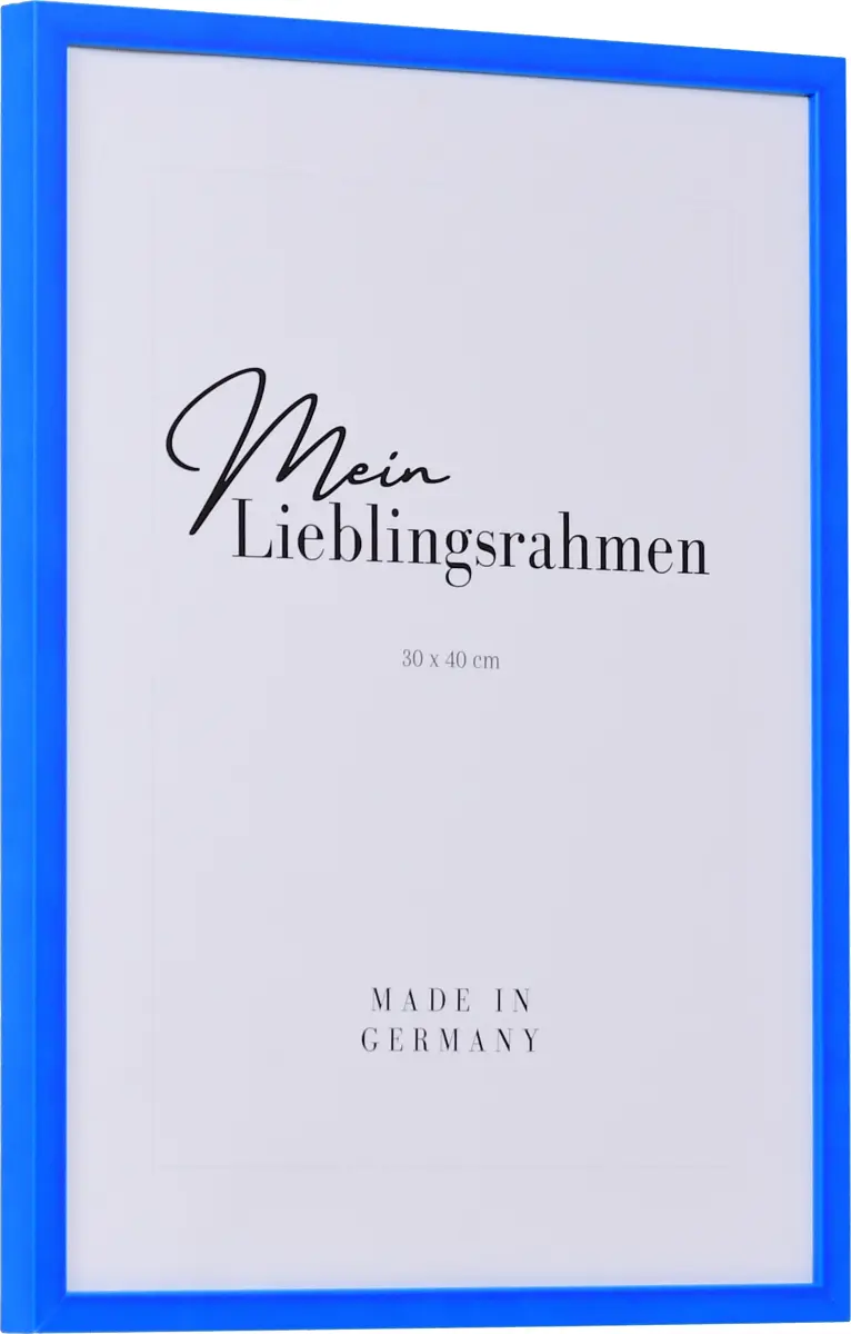 Seitenansicht eines Holzbilderrahmen im modernen Stil in der Farbe Neonblau