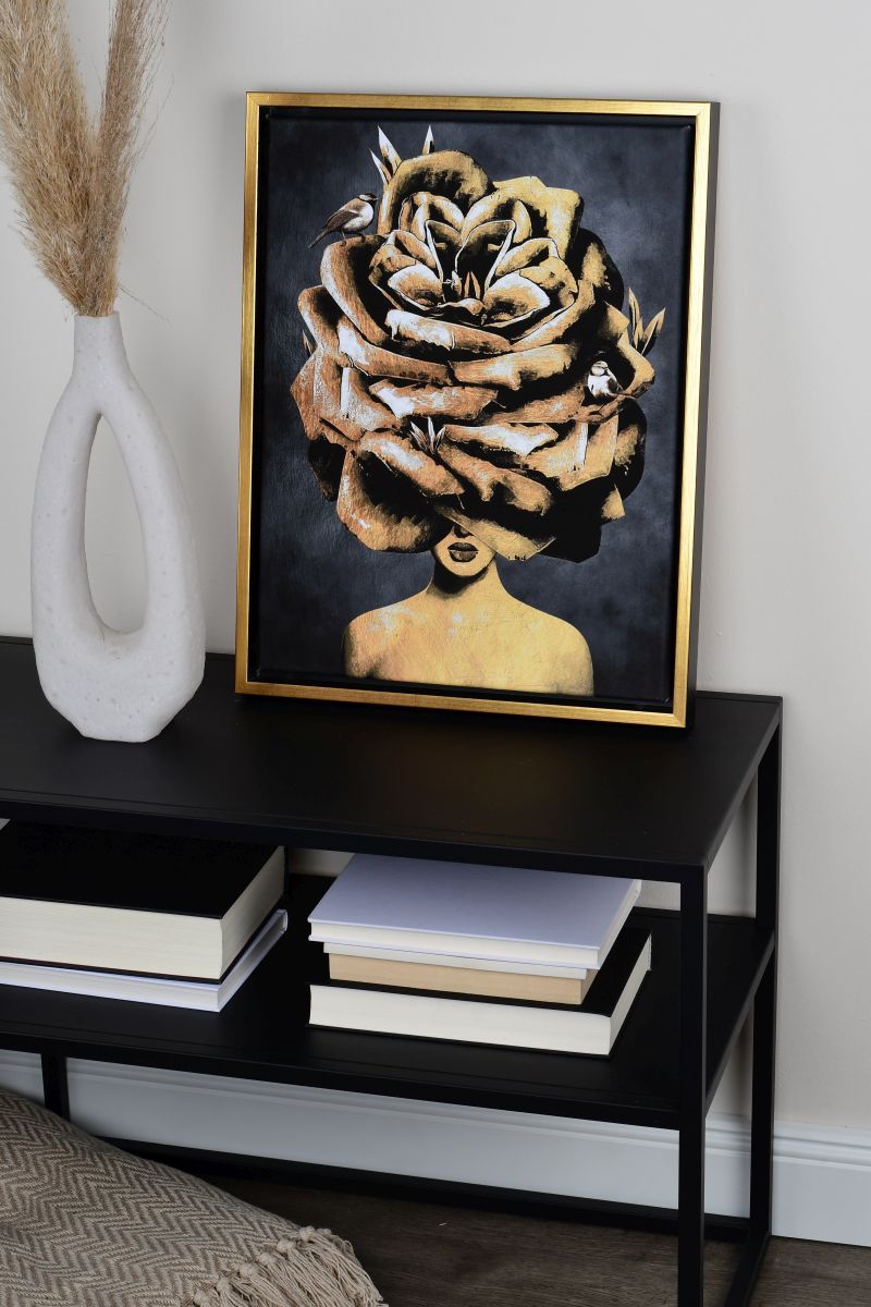 Schattenfugenrahmen Joline in Schwarz-Gold in Wohnambiente