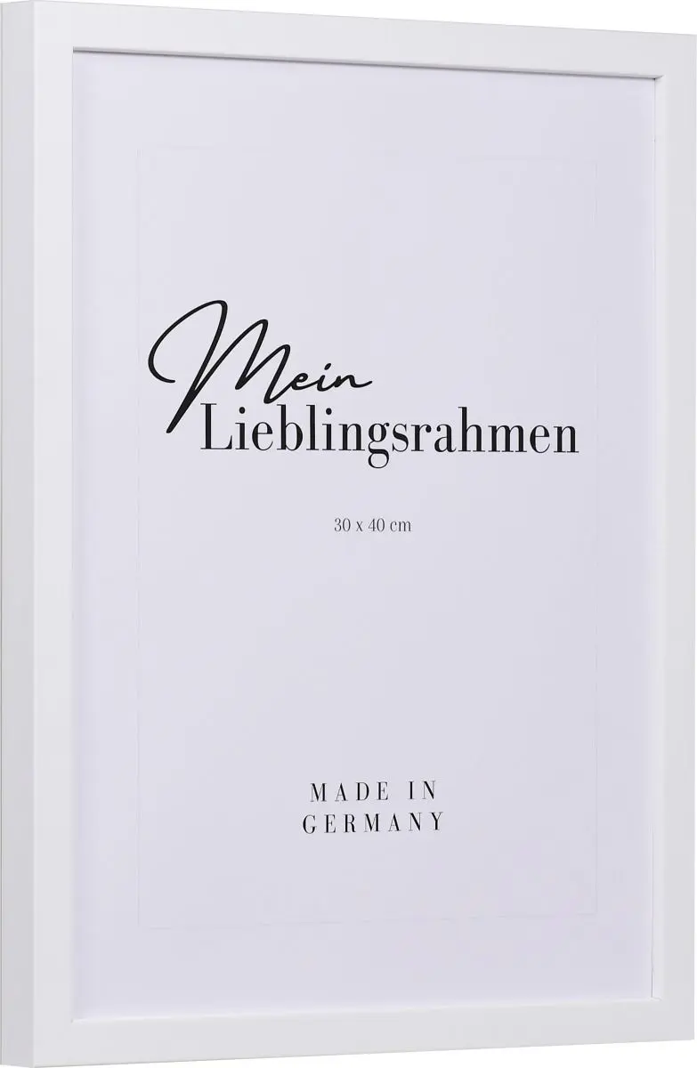 Seitenansicht eines weissen Bilderrahmens A4 mit glatter Oberfläche und schlichtem Design