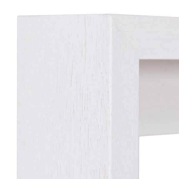 Holz-Profil 50L, weiss - Ecke Ansicht der Ecke eines weissen, dezenten und modern Rahmens mit offenporiger Lackierung für Leinwände