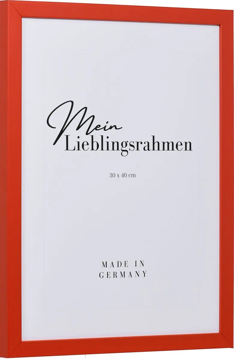 Seitenansicht eines roten Bilderrahmens mit geschlossener, glatter Oberfläche und würfelförmigem Profil